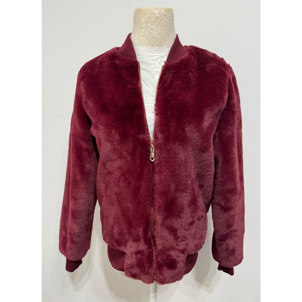 Say What burgundy faux fur bomber jacket in sz M‎ whimsigoth dark romantic Y2K
